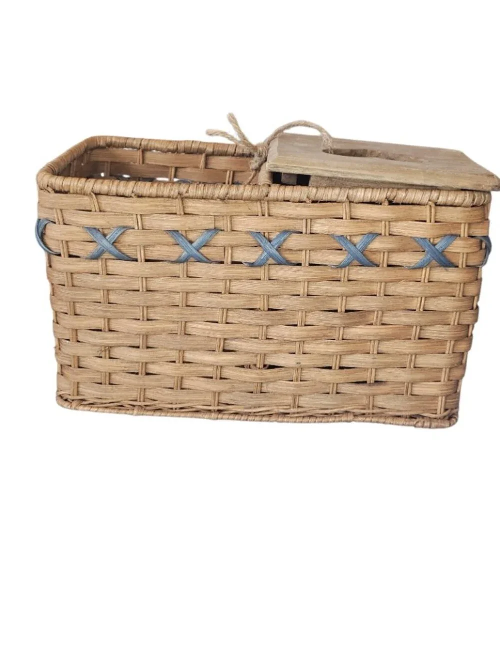 VTG Wicker Organizer Tissue Box Holder Brown Heart Cottagecore 90s Rustic